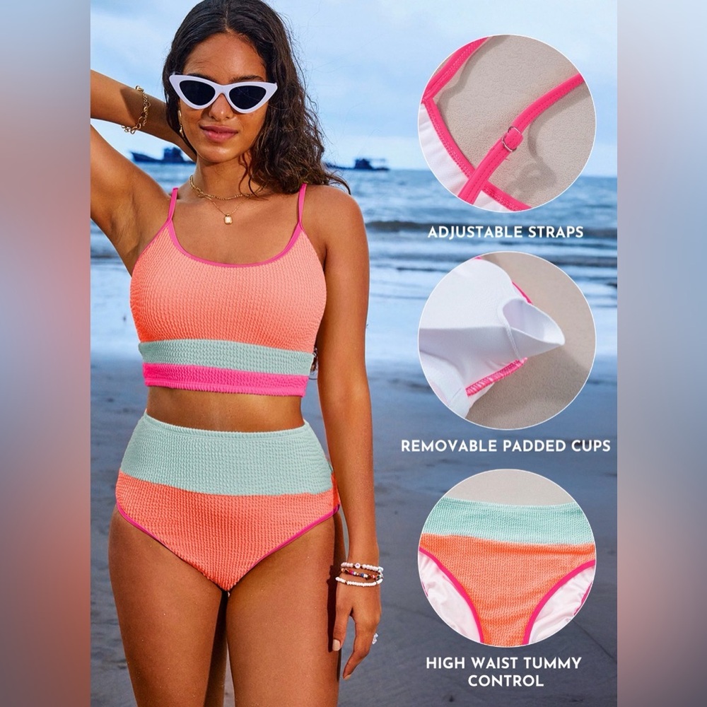 Colorblock Ribbed Two-Piece Bikini Set - NWOT - S - Picture 3 of 9